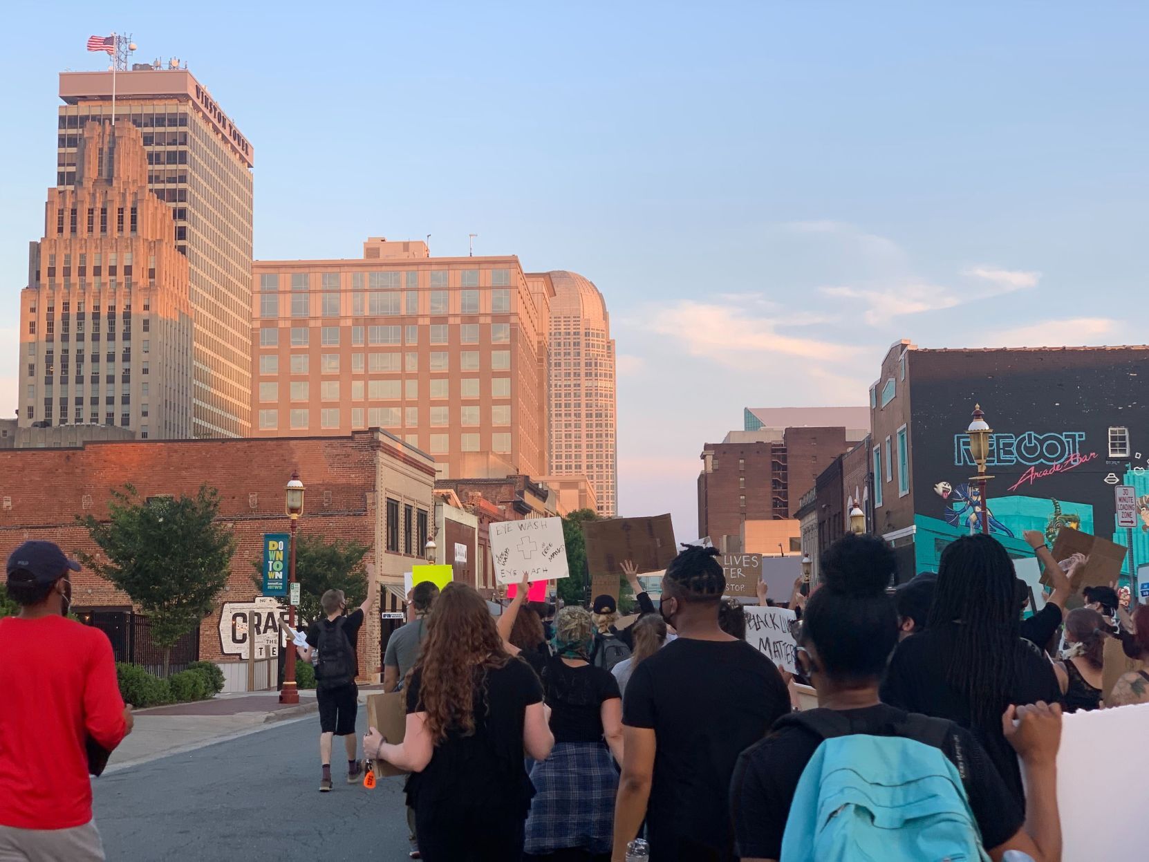 Protesters headed south on N. Liberty Street